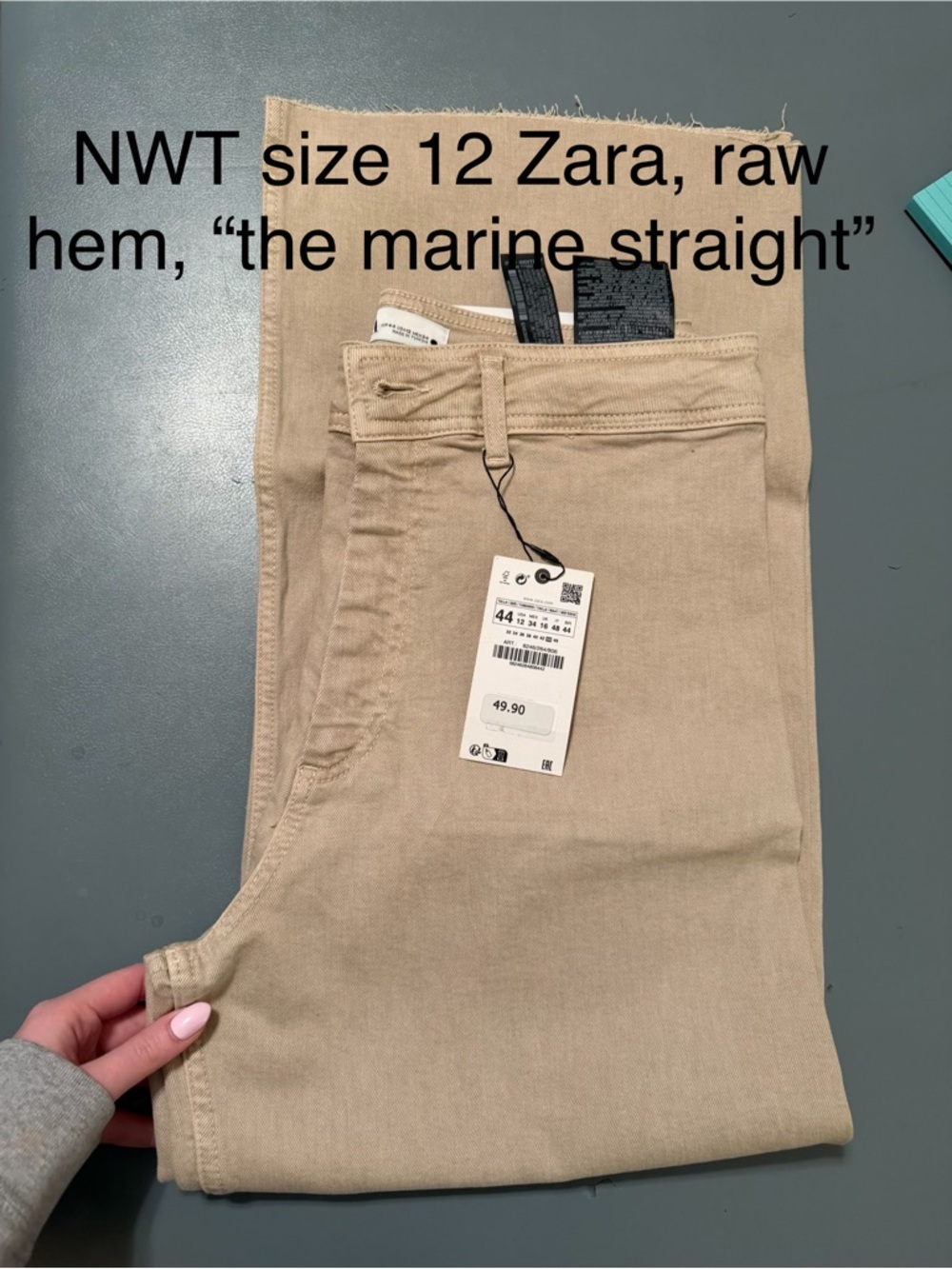 Zara Beige Straight Jeans with Raw Hem